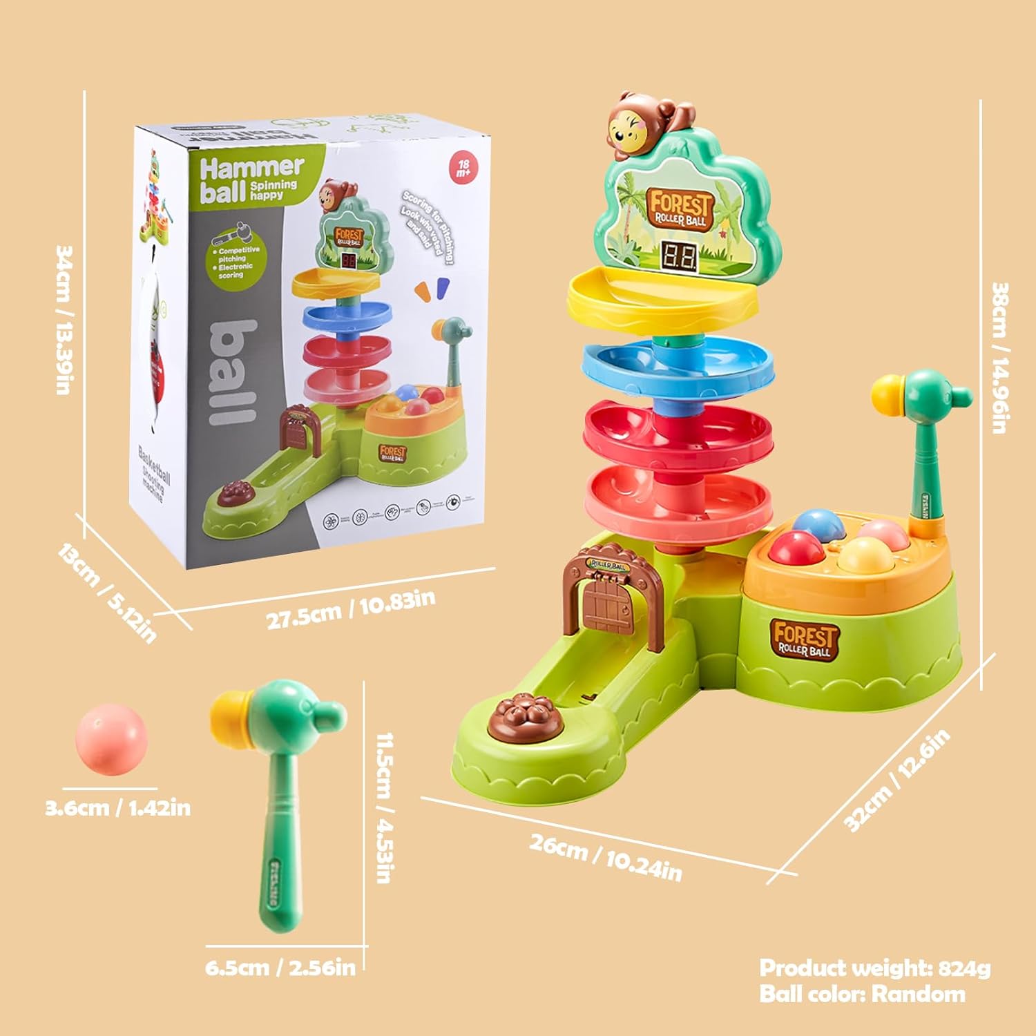 Children's Pitching Toys, Hammer Hitting Competitive Counting Mode Track Sliding Toys for Toddlers Kids Aged 1-5
