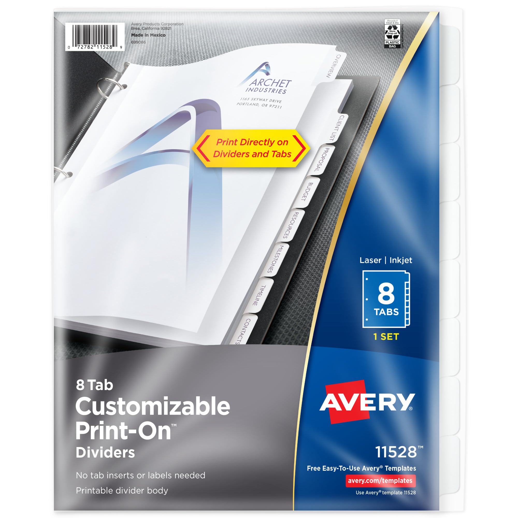 Avery Customizable Print-On Dividers for 3 Ring Binders, 8-Tab Set (11528)