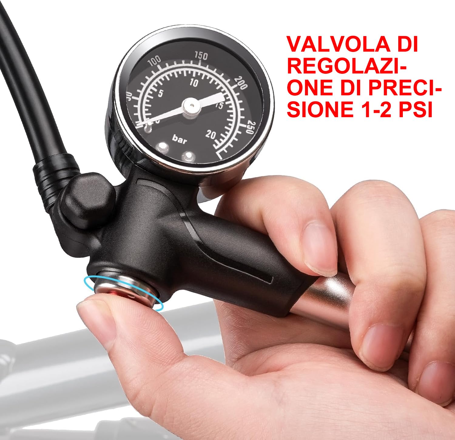 CXWXC Pompa ammortizzatore ad alta pressione, max. 300 PSI forcella ammortizzata e sospensione posteriore, serratura a leva su ugello senza perdita d'aria argento