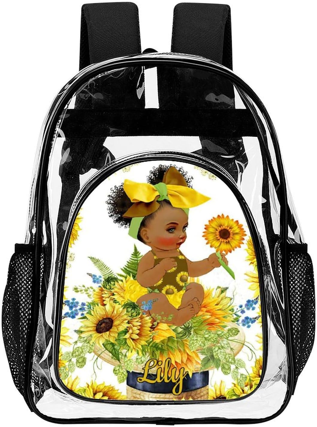 Personalized Clear Backpacks with Name, Custom Funny Girl PVC Transparent Backpacks with Reinforced Strap for Boys Girls Back to School Gifts