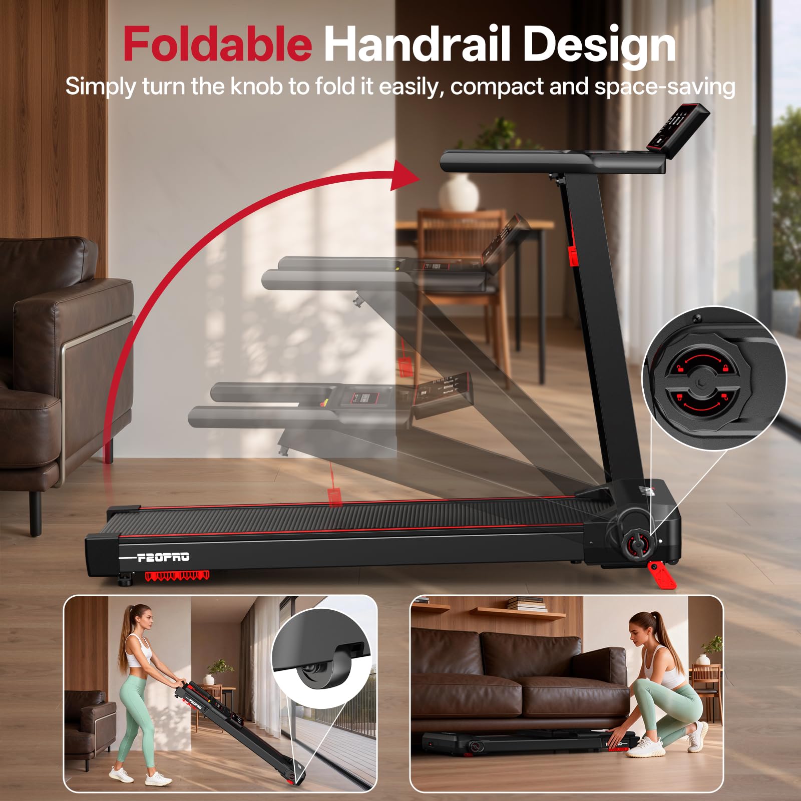 JOROTO Laufband für Zuhause mit Steigung 10%, Laufband Klappbar bis 12 km/h, mit LED-Display, Bluetooth App-Kompatibel, 2.75 HP Walking Pad für Zuhause & Büro, bis130 kg