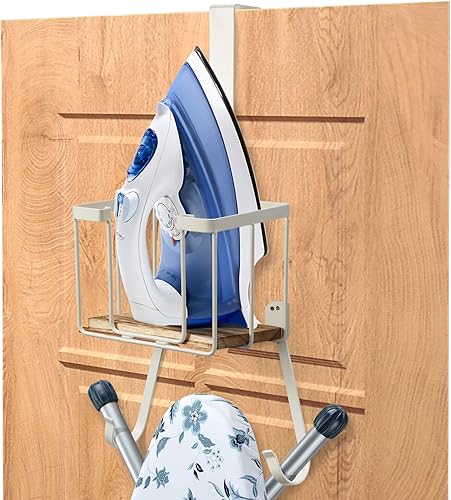 Miniatura 2 de TJ.MOREE Soporte para tabla de planchar para colocar sobre la puertapared, soporte de almacenamiento para plancha y tabla de planchar, color blanco