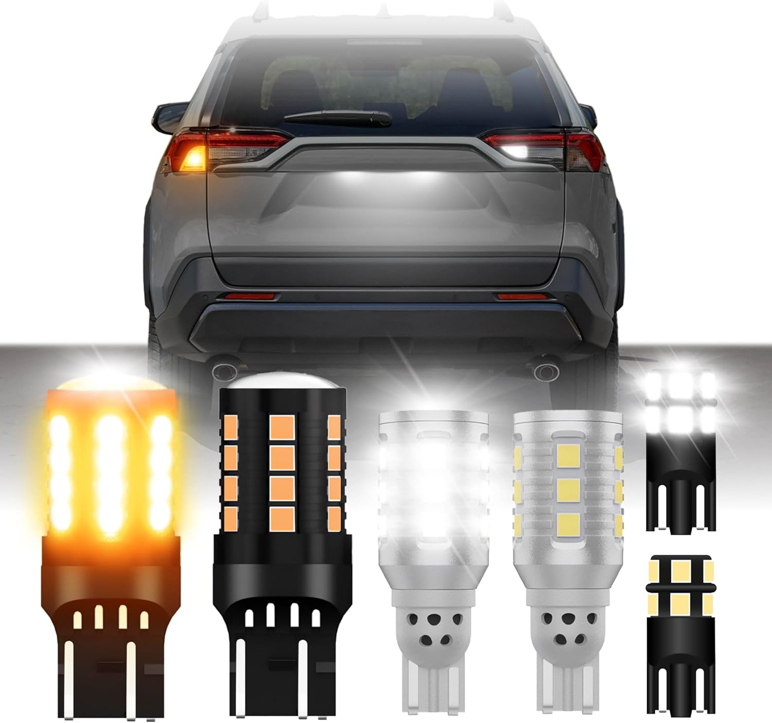 USR Amber Turn Signal & White Reverse Backup & White License Plate LED Bulbs Canbus Error Free - 6 Pieces Combo UPGRADE Compatible with 2019-2024 Toyota Rav4 Tail Lights (Fits Factory Tail Lamps)