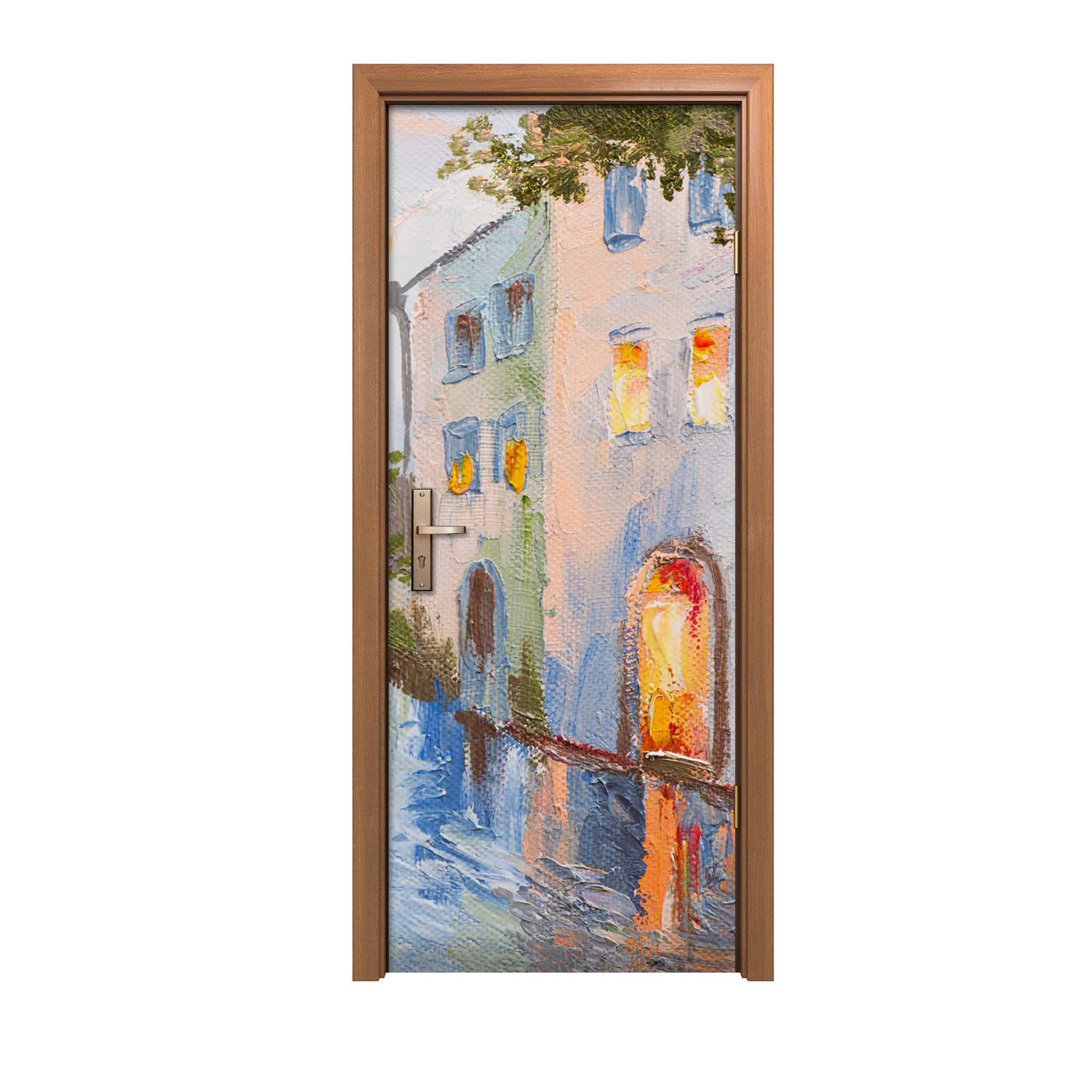 Autocollant de porte 90x200cm Fleurs de pont rivière City à haute définition visuelle
