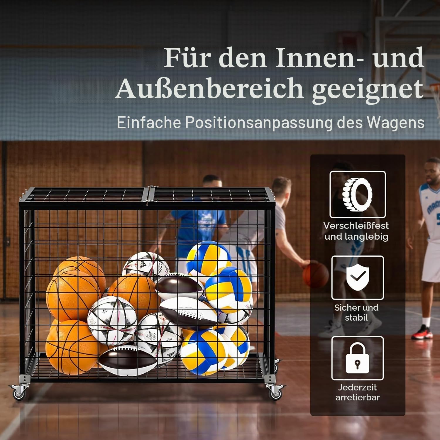 Ballwagen Sportball, Ball Aufbewahrung, Ballcart aus Doppeltüriger Abschließbares Ballkäfig, Rollwagen Spielzeug für den Innen und Außenbereich Sportgeräte,Für Sportgeräte ,Bälle, Schulen