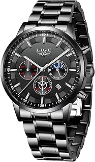 腕時計 メンズ ステンレススチール スポーツ アナログ クォーツ 腕時計 メンズ ラグジュアリー ブランド LIGE 防水 日付 ビジネス ドレス 腕時計 メンズ ブラック 時計 ブラック