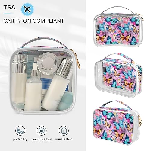 Miniatura 5 de Neceser transparente de acuarela con mariposa para viajar, paquete de 2 bolsas de cosméticos de maquillaje con cremallera, bolsa de viaje para