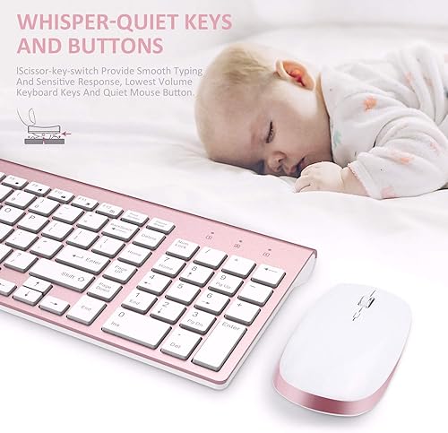 Miniatura 7 de FENIFOX Teclado y mouse inalámbricos, USB de 2.4 GHz, silencioso, silencioso, perfil bajo, compacto, tamaño completo, plano, delgado, portátil, con