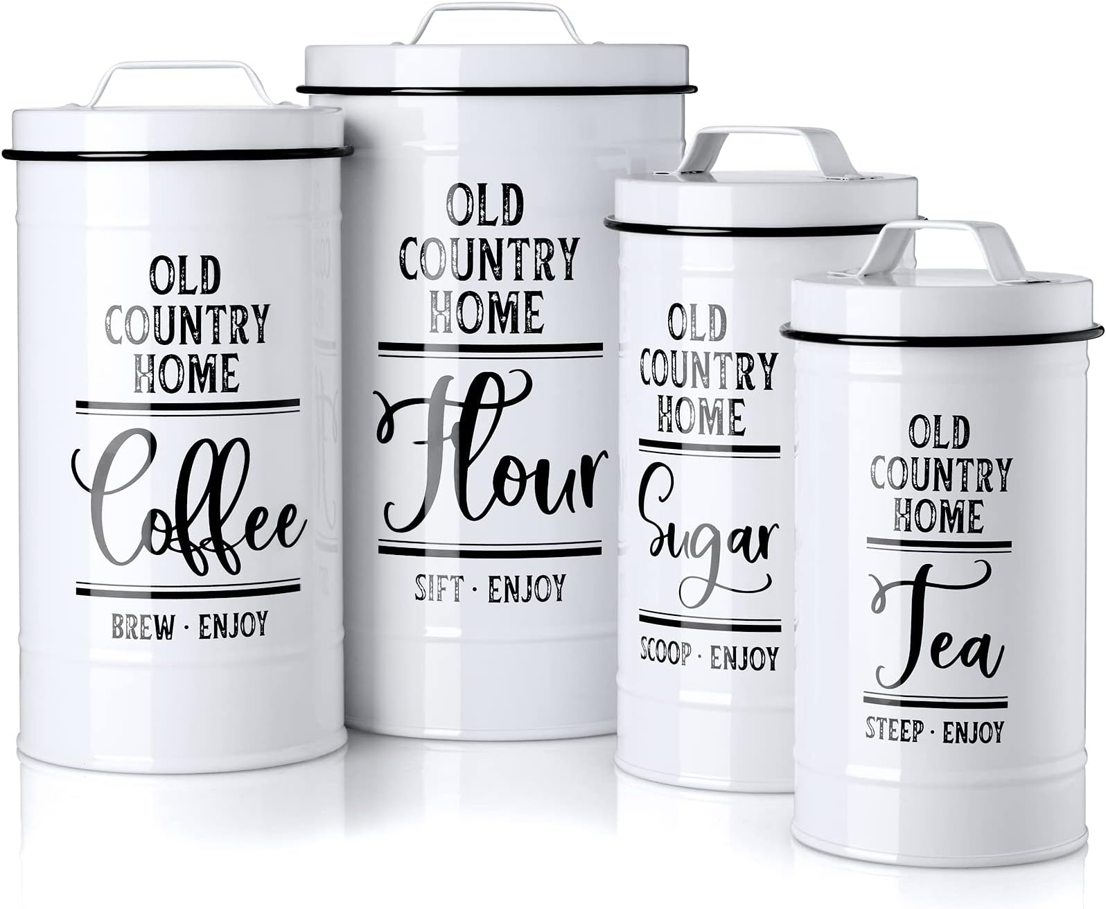 DAYYET Canisters Sets for the Kitchen, Airtight Kitchen Canisters for Countertop, Flour and Sugar Containers, Tea Coffee Sugar Canister Set, Coffee Bar Decor and Accessories, Set of 4, White