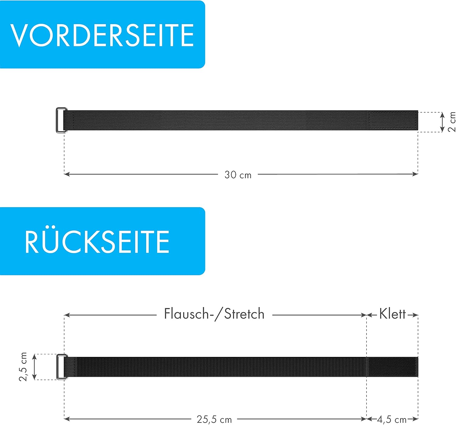 LAINFELD Velcro Cable Ties 30 cm Pack of 15 Stretch Velcro Strap with Metal Buckle Cable Ties
