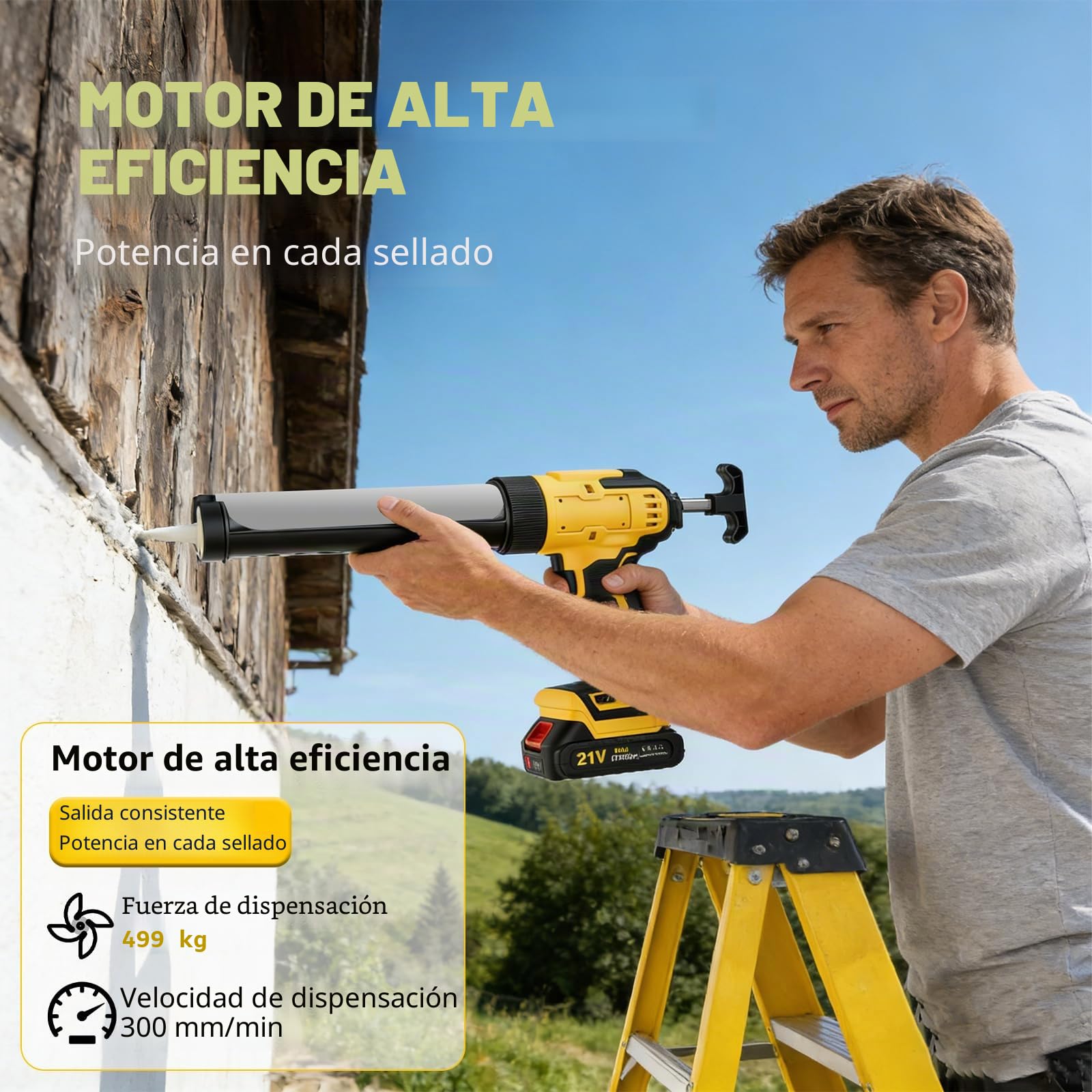 Pistola Silicona Eléctrica, Inalámbrica Pistola de Cartuchos de batería con 2 x 2000 mAh, 6 velocidades, luz LED, Kit de boquillas para calafatear, Pantalla LCD para Cartuchos de 300 ml