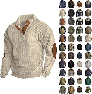 Winter Corduroy Shirts Men 2024 Casual Henry Stand Collar Quarter Button Up Vintage Long Sleeve Mock N