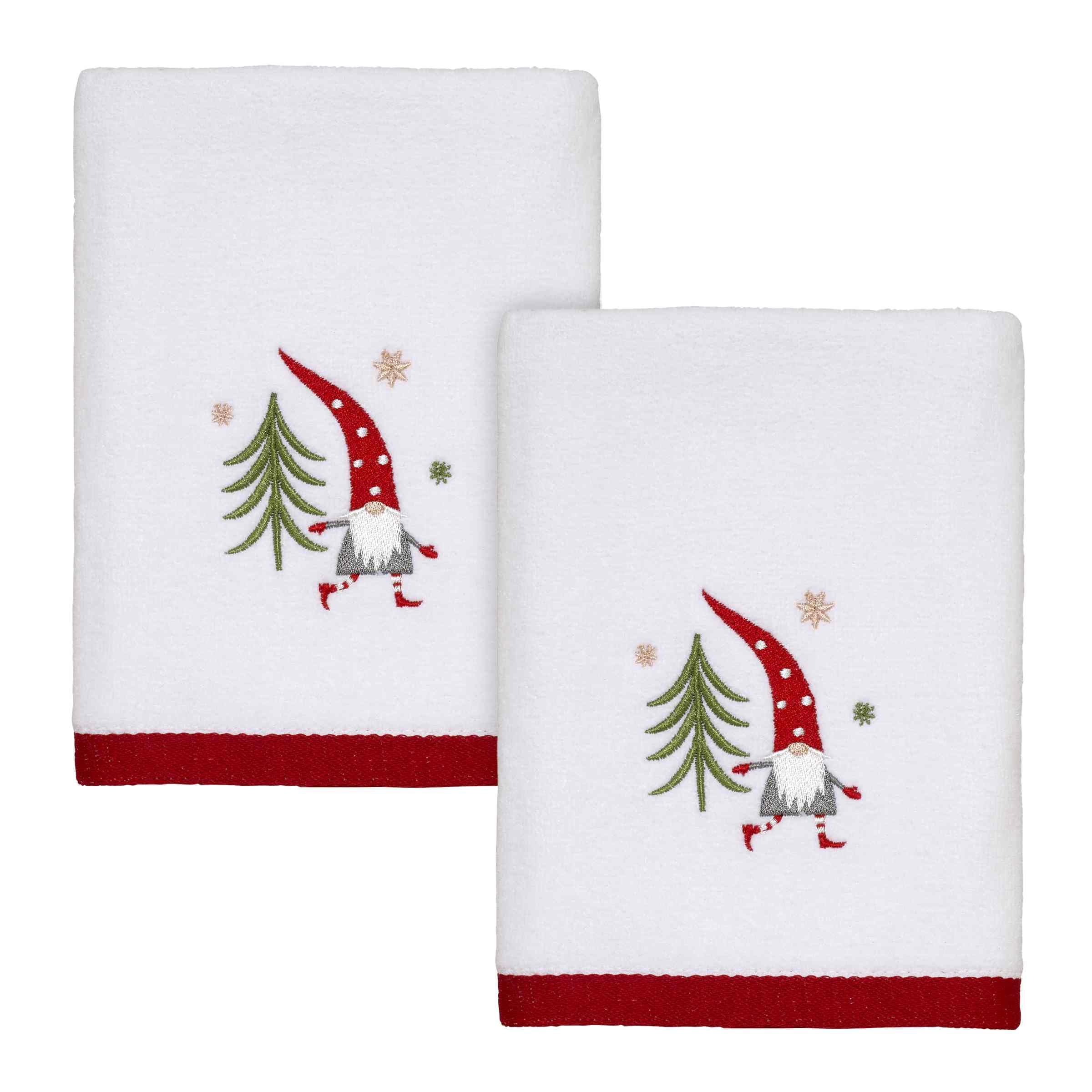 Avanti Linens - Hand Towels, Soft & Absorbent Cotton Velour, Whimsical Embroidery, Festive Home Decor, Set of 2 (Gnome Walk Collection, White) | 100%