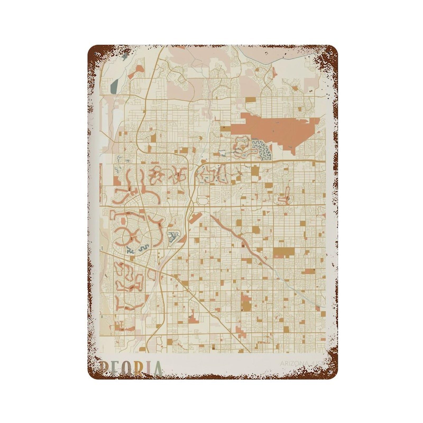 xiaoxiaoshen Peoria Map Arizona Travel Gift Boho Entryway Wall Decor Art Metal Tin Poster Modern Home Decor Art Home Bar Shop Decorations Vintage Sign 40x30cm