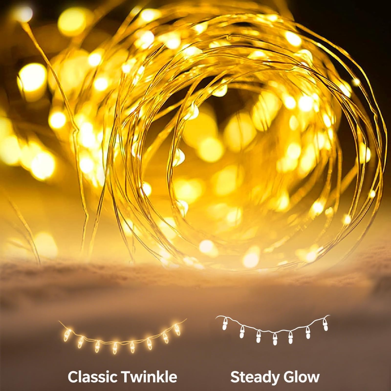Guirnalda de luces parpadeantes de 33 pies, 100 luces LED USB con control remoto y temporizador, impermeable, 8 modos, luz de hadas estrellada para dormitorio, interior, fiesta, boda, Navidad