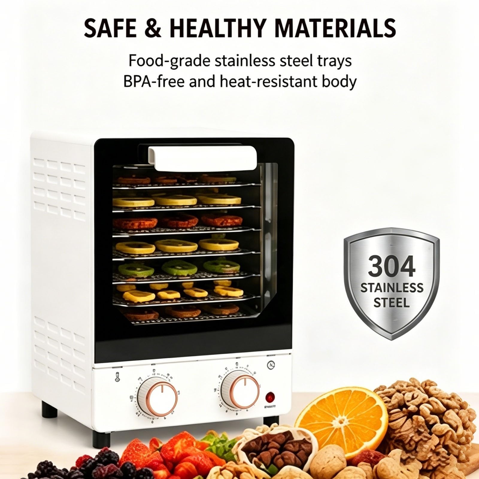 Disidratatore Elettrico per Alimenti a 8 Vassoi, Macchina Liofilizzatrice da 250W con Controllo Digitale della Temperatura 30-90°C, Timer da 12 Ore per Jerky, Carne, Frutta, Verdure e Snack