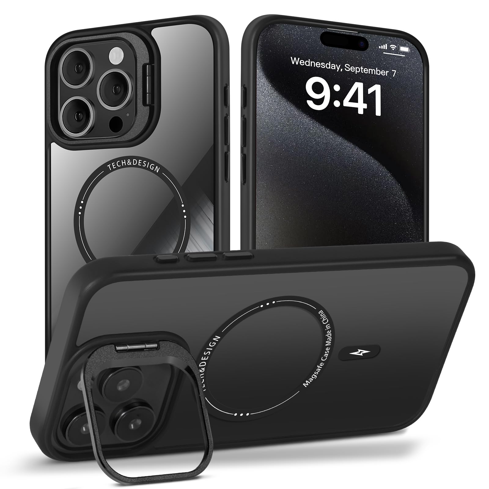 QKD Magnetic Phone Case for iPhone 16 Pro Offers an Ultra-Thin Transparent Design, Foldable Kickstand, and Compatibility with MagSafe Accessories for