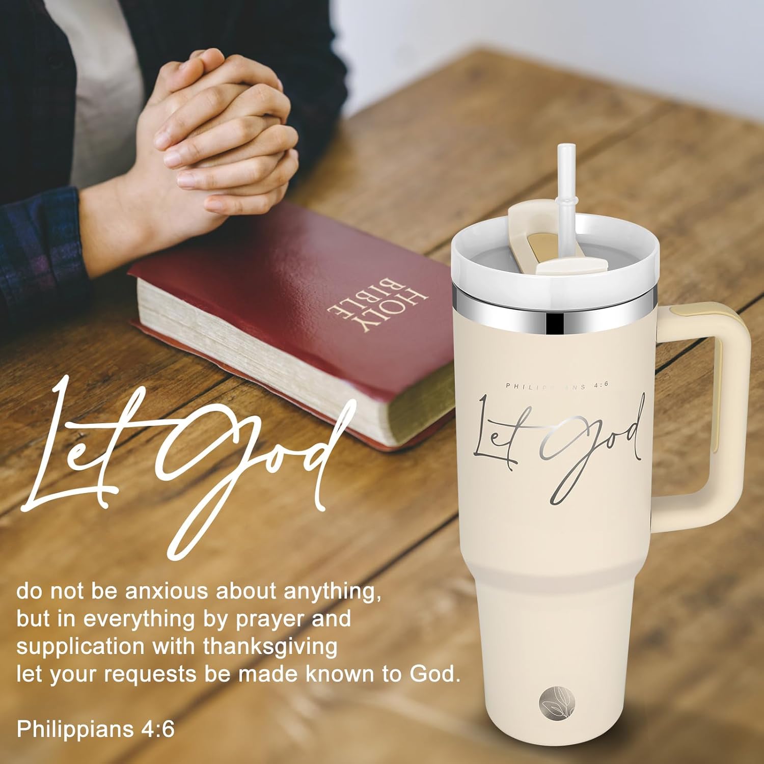 Christian Tumbler with Handle and Straw, 40 oz Christian Travel Mug with Inspirational Bible Verse, Inspirational Religious Faith Jesus God Gifts for Women, Stainless Steel Insulated Coffee Cup - Image 4