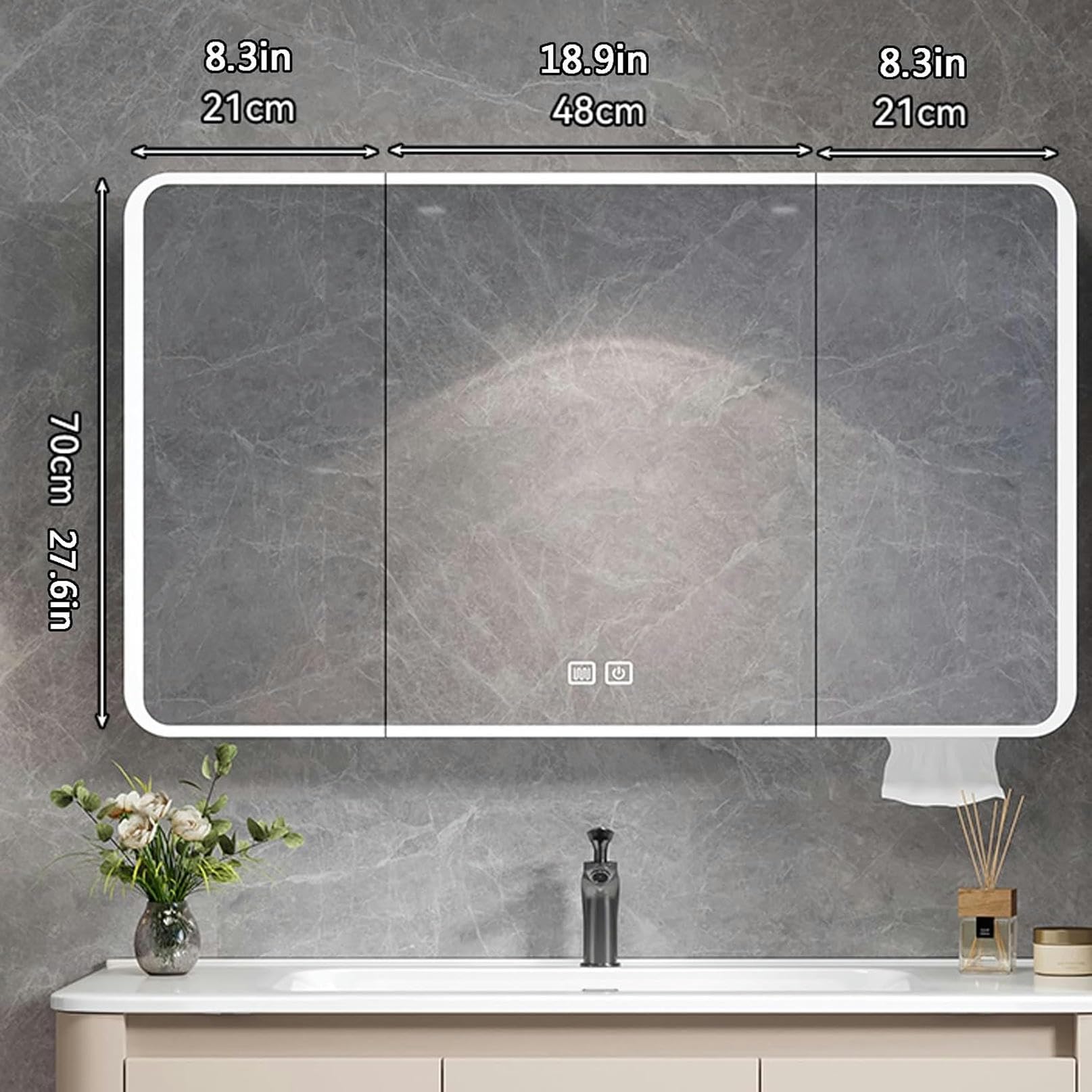 Espejo de baño de Aluminio con Luces, Armario de baño con Espejo antivaho, botiquín Inteligente Moderno con Interruptor táctil, Orificio de extracción de Papel