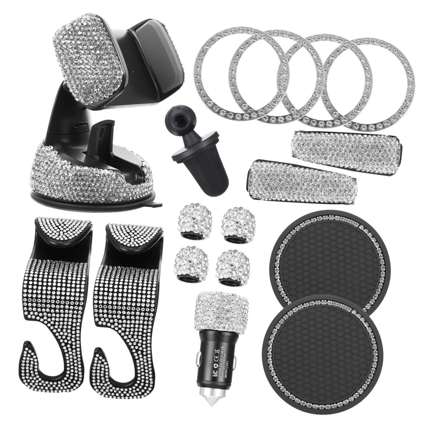 Accessori per Auto Pulsante di Accensione Strass Anello e Supporto per Telefono Girevole