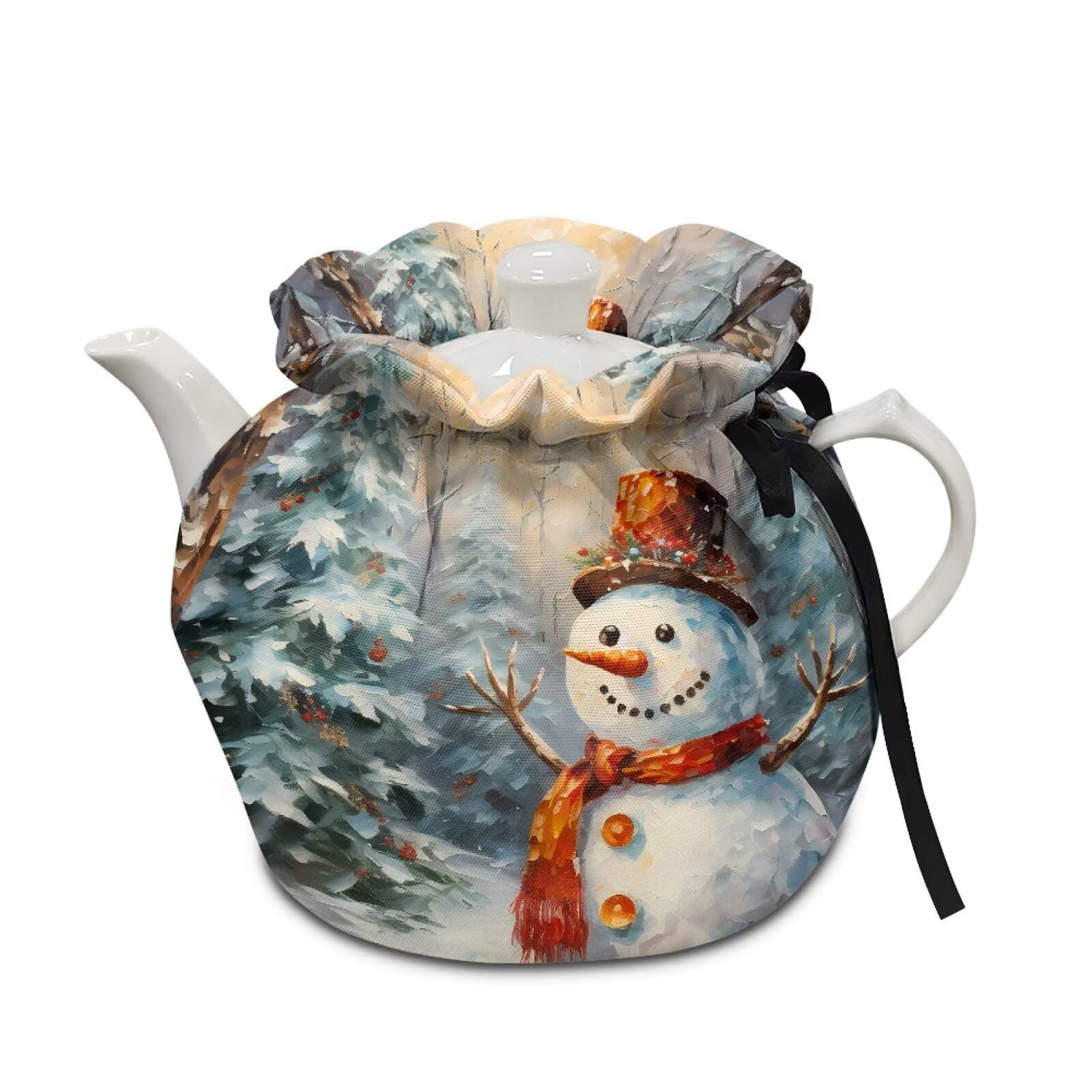 Xmas Tea Cozy for Teapot, Insulated Teapot Covers,Christmas Snowman Breakfast Warmer Keep Warm Heat Resistant Kettle Cover Fit for Most Standard Teapots