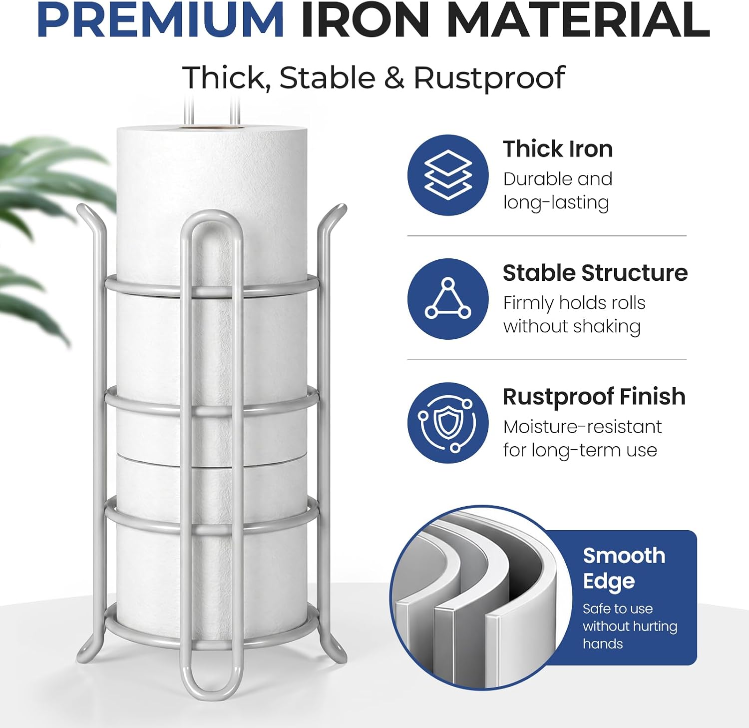 3-in-1 Toilet Paper Holder Stand 24" Freestanding Toilet Paper Roll Holder with Reserve Roll Storage Bathroom Tissue Holder for Home, Apartment & RV-Gray image 4