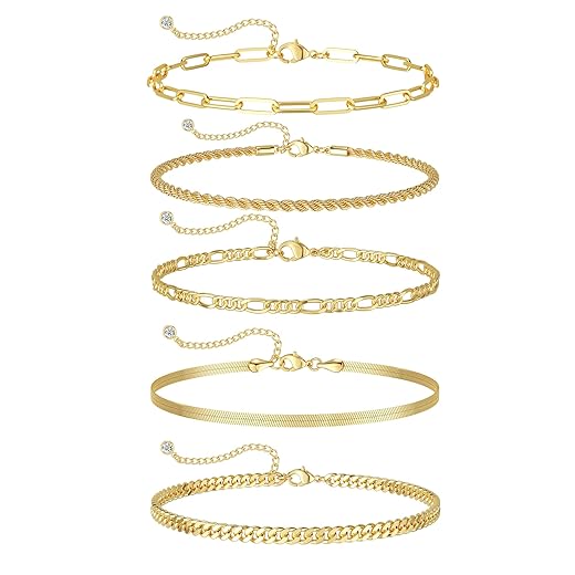 5-Piece 14K Gold Bracelet Set