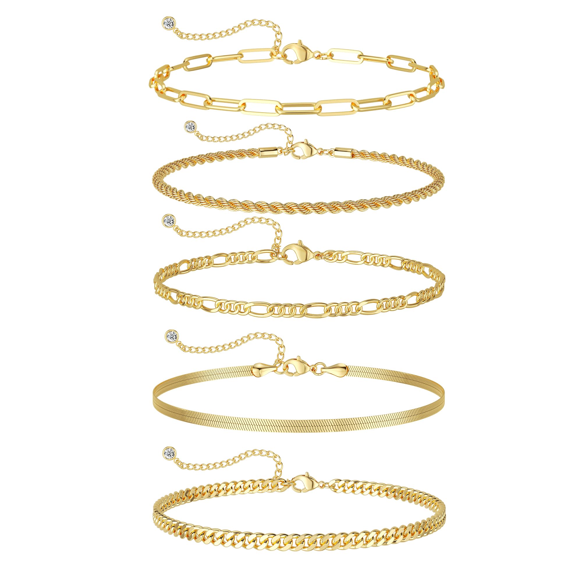 DEARMAYGold Bracelets for Women Waterproof, 14K Gold Plated Jewelry Sets Trendy Thin Dainty Stackable Cuban Link Paperclip Chain Bracelet Pack Fashion Accessories Gifts for Womens