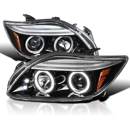 Spec-D Tuning Dual Halo Jet Black Projector Headlights W/LED Lamps Compatible with 2005-2010 Scion tC Left + Right Pair Headlamps Assembly