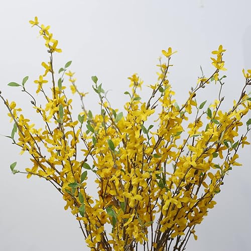 Miniatura 7 de Ramas artificiales de Forsythia, 6 piezas de flor de cerezo de 39.4 pulgadas, flores de primavera artificiales para decoración, flores de Forsythia