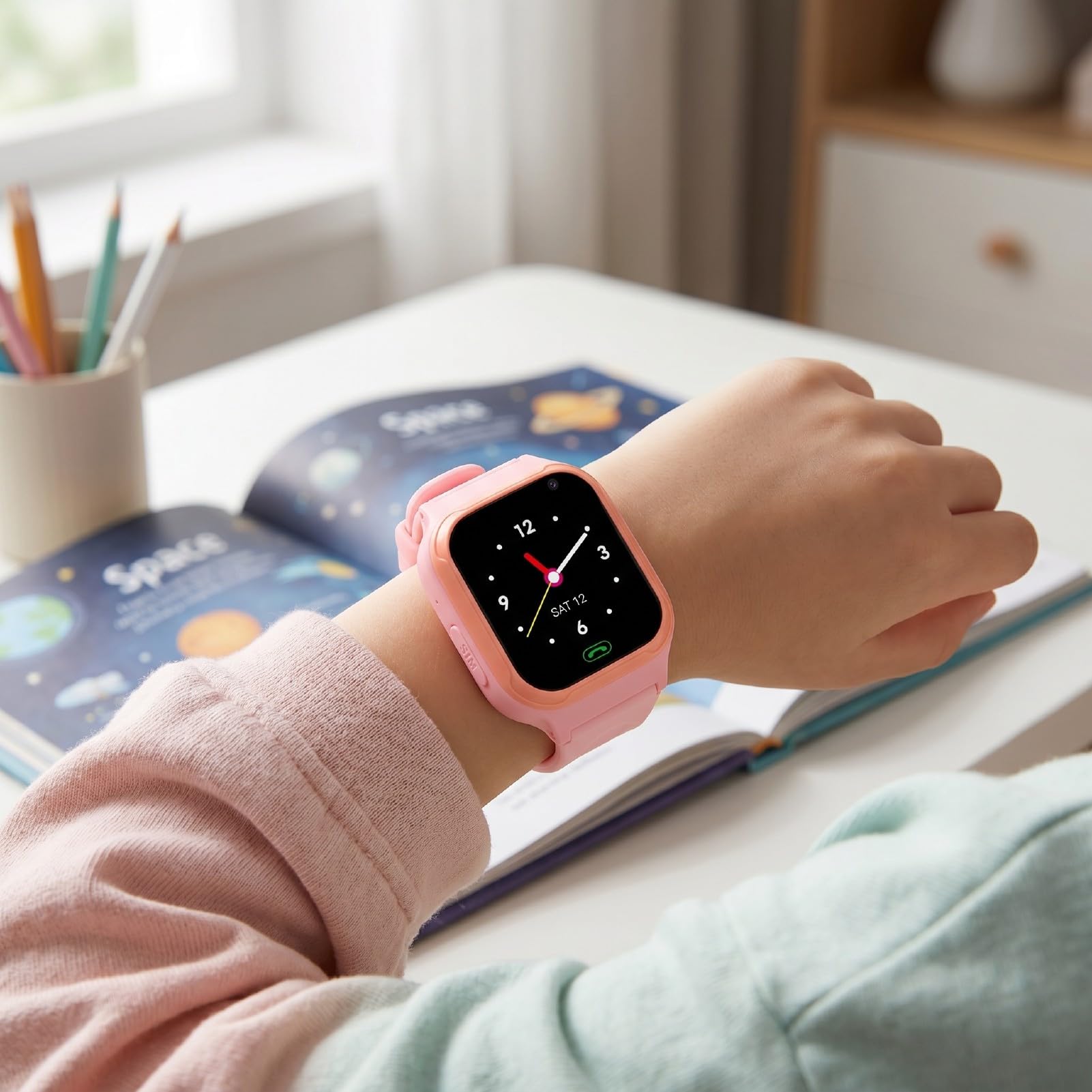 Diyeeni Smartwatch per Bambini 4G Touch Screen da 1,44 Pollici IP65 Videochiamata Impermeabile Posizione LBS Allarme SOS Smartwatch per Bambini con Fotocamera e WiFi (PINK)