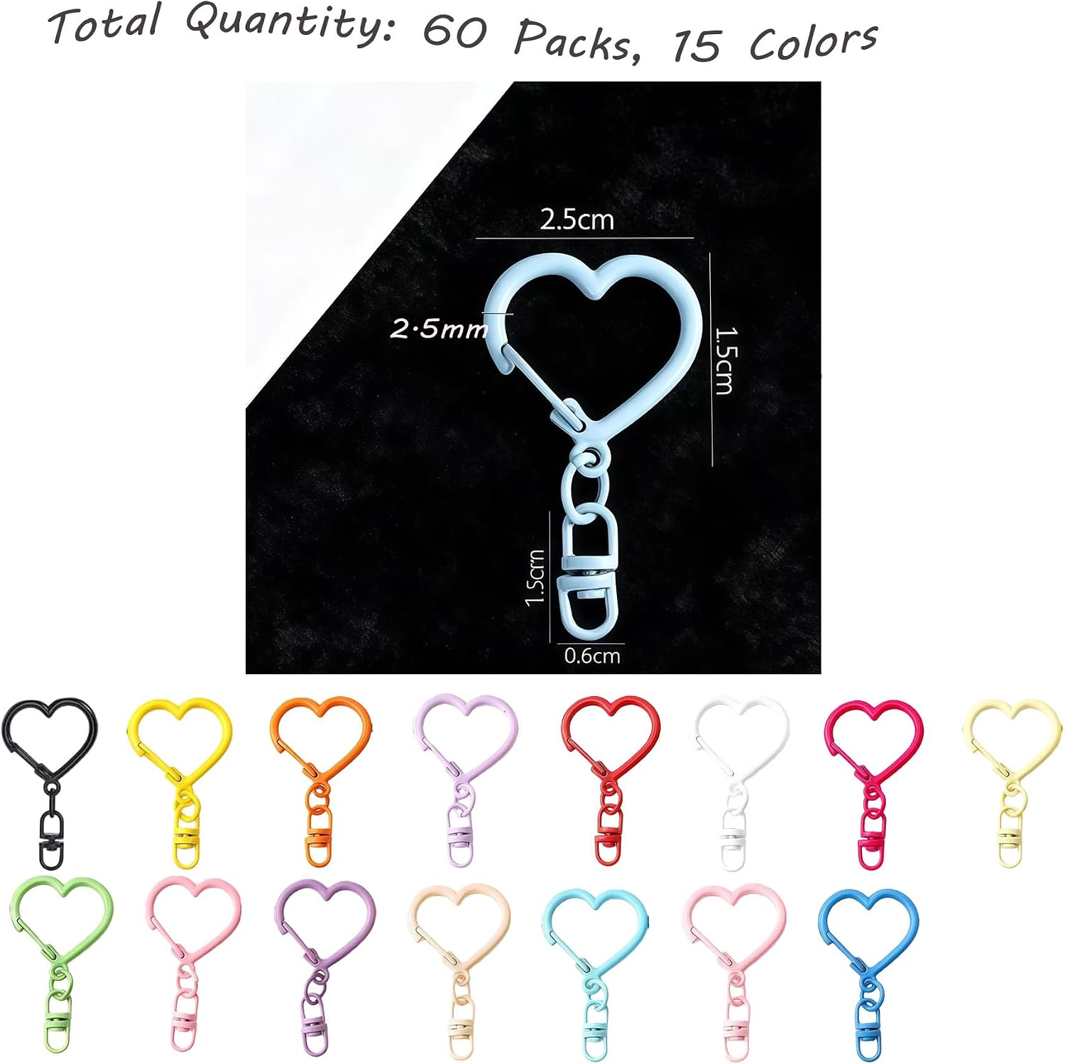 60 Packs Colorful Star Keychain Clasp Swivel Clasp Hooks Bulk Colorful Cute Metal Keyring Lobster Claw Heart Trigger Spring Buckle Key Chain Snap image 5