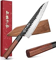 Vista 10 de HEZHEN Juego de cuchillos de cocina 4 piezas, cuchillo de chef de acero revestido Nakiri forjado Santoku, mango octogonal de madera