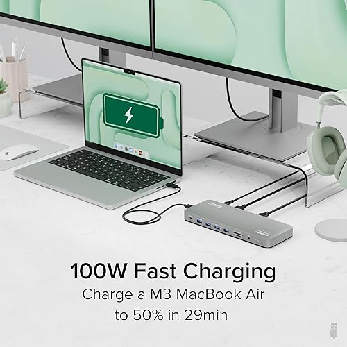 Miniatura 5 de Plugable Estación de acoplamiento USB C para laptop, monitor dual 4K 60Hz para Apple Mac M1/M2/M3/M4, 2X HDMI o 2X DisplayPort, Base DisplayLink de