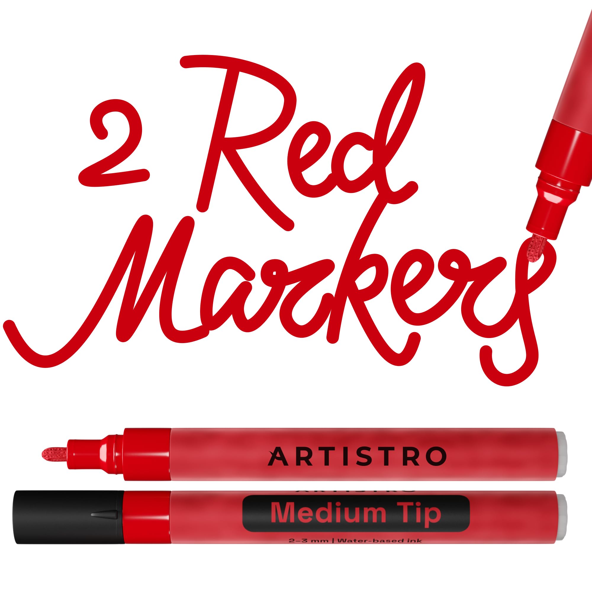 ARTISTRO 2 Red Acrylic Paint Markers - 3mm Medium-Tip Paint Pens - Perfect for Crafting, Art Projects, &amp; More