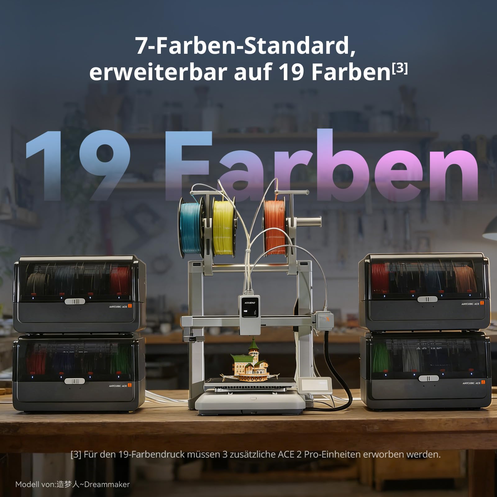 Anycubic Kobra X Combo 3D Drucker, 7 Farben-Druck, Weicher und Harter Multifilamentdruck, Intelligentes Drucken per Fernzugriff, Bis zu 19 Farbdruck für Einsteiger, Druckgröße 260 x 260 x 260 mm