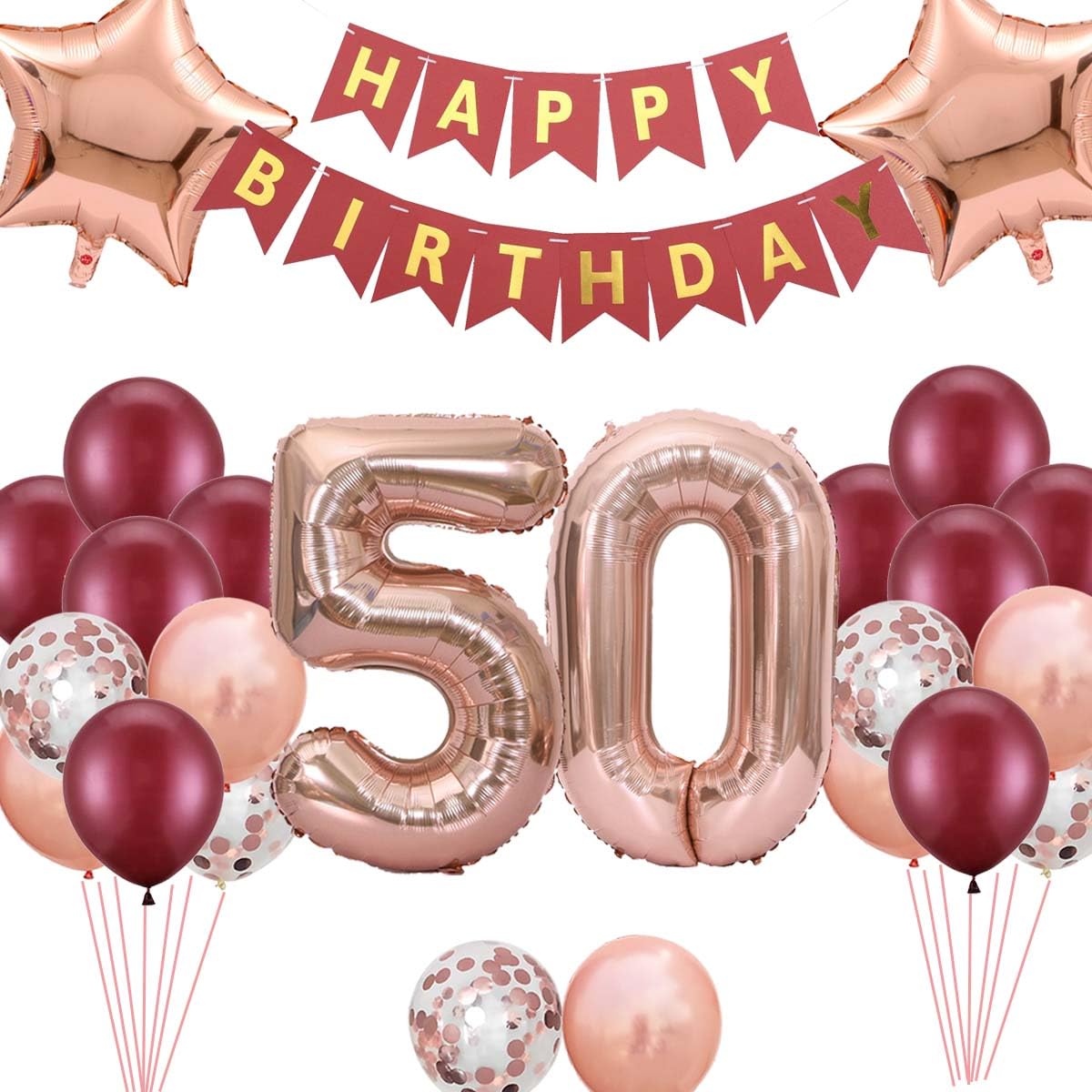 Balloon 50th Birthday Rose Gold, 50th Birthday Decoration Woman, Happy Birthday Banner Foil Balloon Number 50 Confetti Balloon for 50th Birthday Women (50th) โ image 1