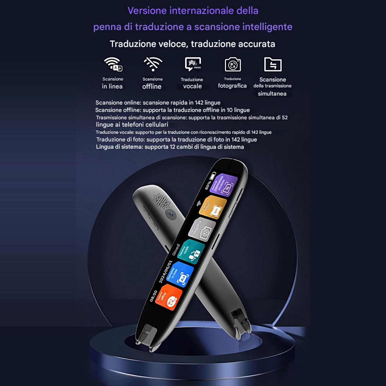Penna Scanner Penna Traduzione Offline di Supporto per Dislessia | 142 Lingue Dizionari Elettronici Scanner in Voce Strumenti Lettura per Studenti