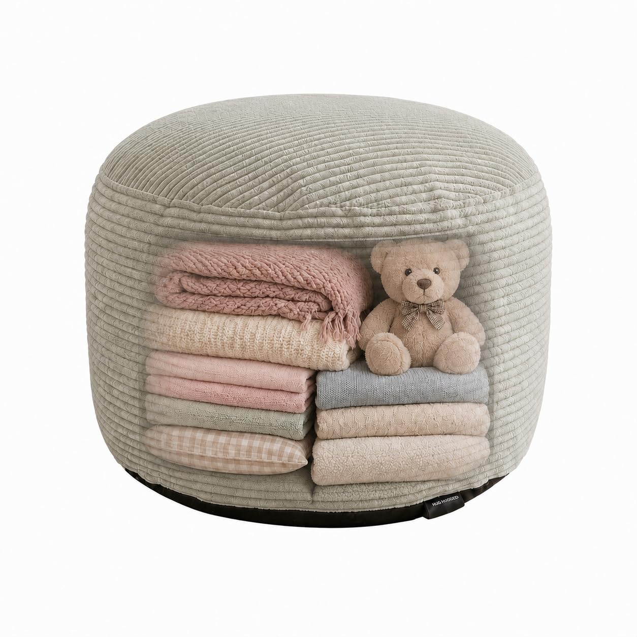 Storage Pouf Cover, No Filler, Corduroy, Light Greige, 24 Inch