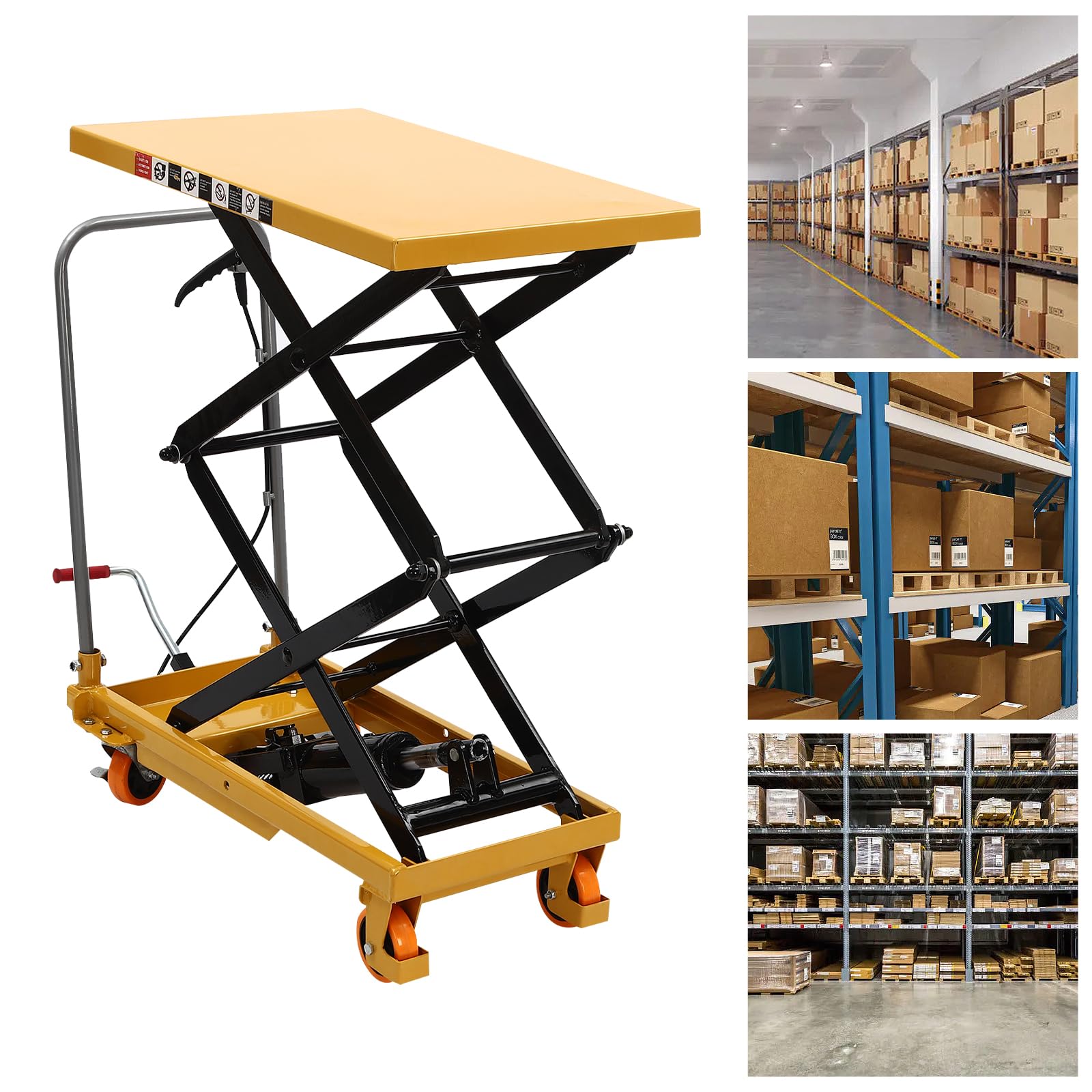 Hydraulic Scissor Lift Table Cart, 330lbs Capacity Double Scissor 49" Lifting Height Hydraulic Lift Table, with Locking Wheels for Material Handling and Transportation