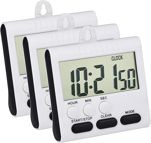 Mudder Paquete de 3 temporizadores magnéticos de cocina de 24 horas con temporizador despertador digital, alarma fuerte y pantalla grande (negro)