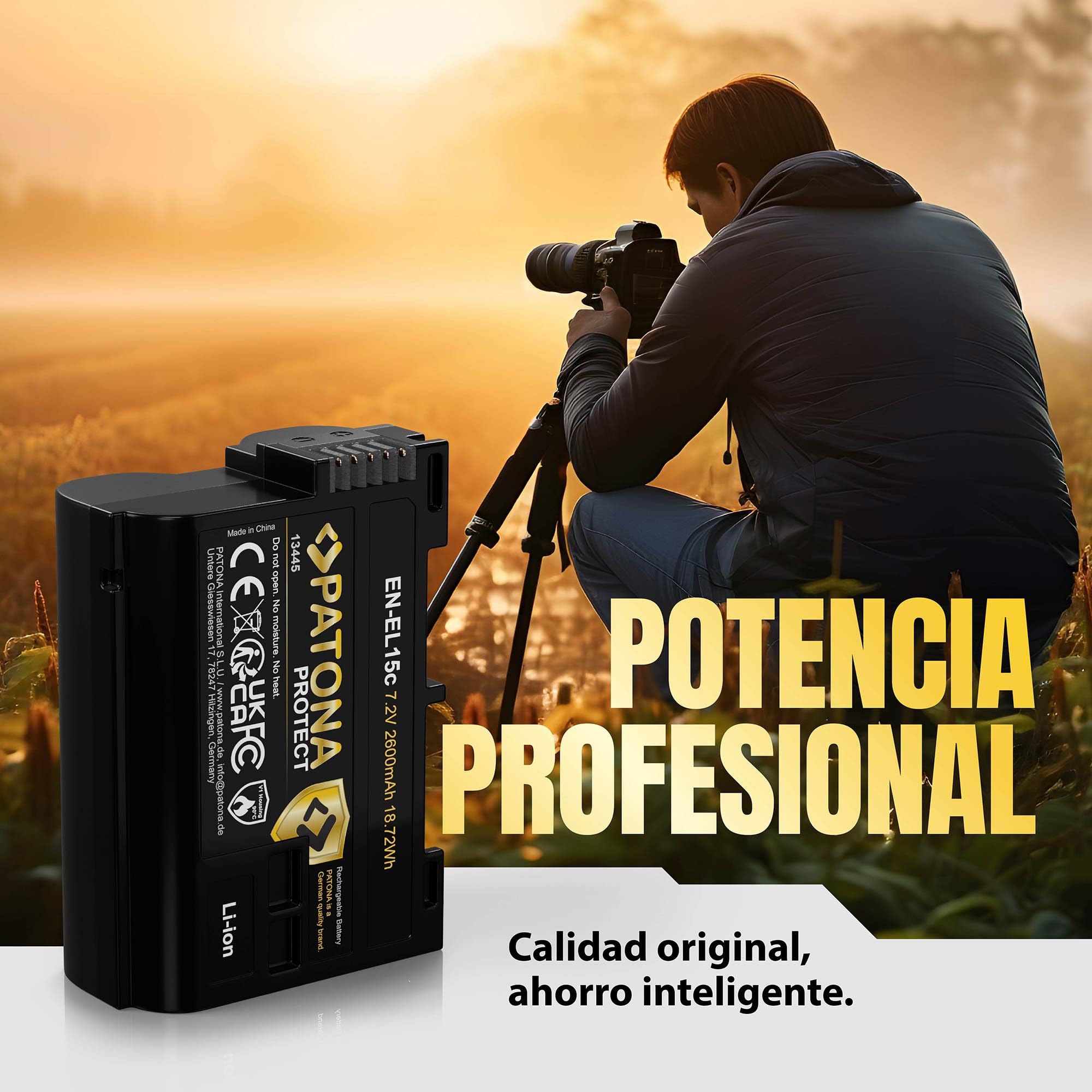 PATONA Protect Batería EN-EL15c 2600mAh – Repuesto para Nikon EN-EL15 EL15b EL15c – Compatible con Z5 Z6 II/III Z7 II Z8 Zf D850 D780 D750 D7500 – Sensor NTC y Carcasa V1