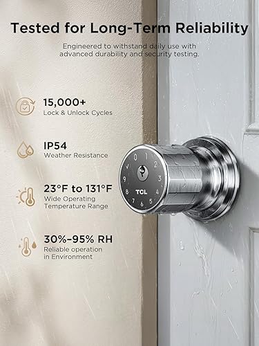 Miniatura 7 de TCL K1 Smart Knob, Fingerprint Door Knob with Lock, Keyless Entry Biometric Electronic knob, App Control & Code Keypad Door Lock for Bedroom,
