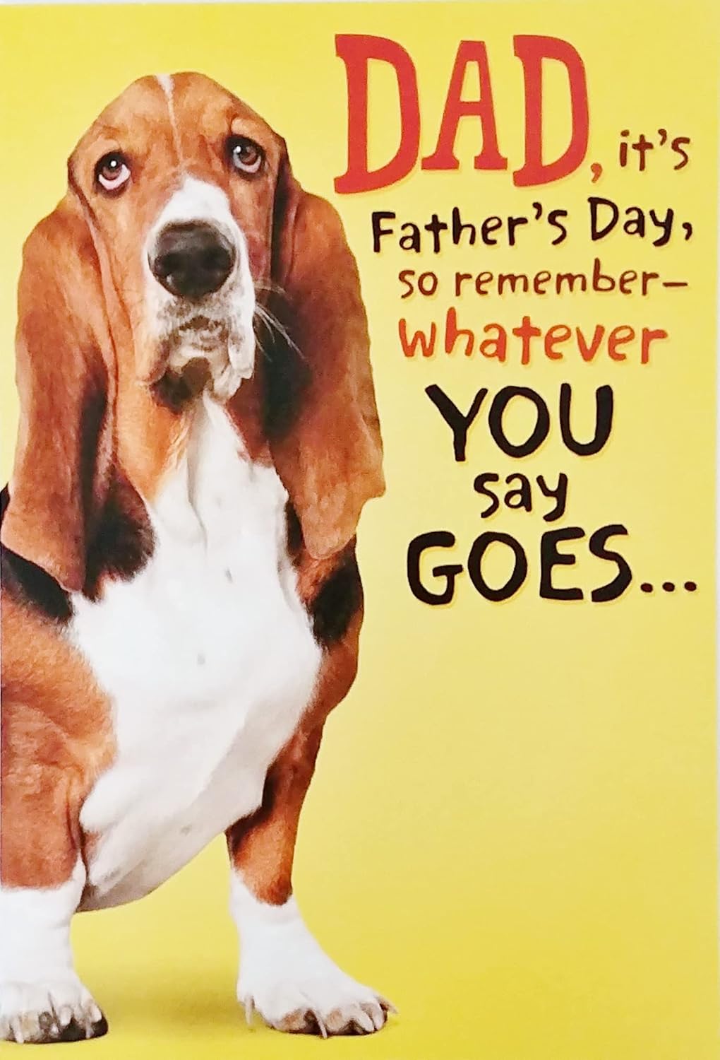 Greeting Card Dad It's Father's Day So Remember Whatever You Say Goes - In One Ear and Out The Other - Funny to Dad with Basset Hound