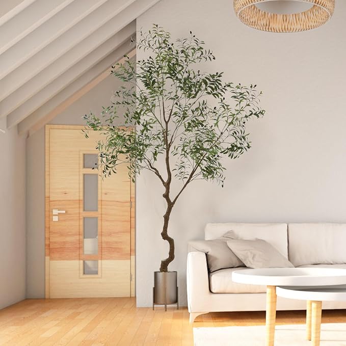 Artificial Olive Tree Tall Fake Potted Natural Silk Tree with Planter Large Faux Olive Branches Fruits Artificial Tree for Modern Living Room Office Floor Decor Indoor Gift 6Ft (72'')