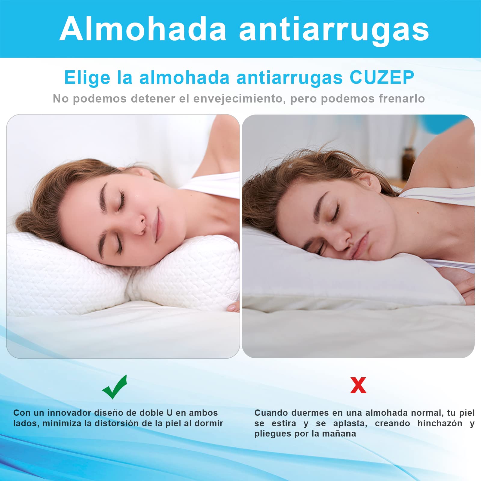 Clieey Almohadas para Dormir de Lado Espalda Estómago Antiarrugas Anti Envejecimiento con Gel y Espuma Viscoelástica Triturada para Aliviar el Dolor de Cuello