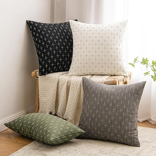 Miniatura 5 de MIULEE Paquete de 2 fundas de almohada decorativas de lino de arpillera, fundas de almohada modernas de estilo rústico tejido con textura para sofá,