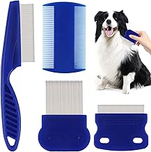 Pack of 4 Lice Comb, Metal Teeth Lice Comb, Flea Comb for Removing Fleas, Flea Tear Stain Remover Comb, Nit Comb, Extra Fine for Care and Removal of Dandruff or Lice Lice