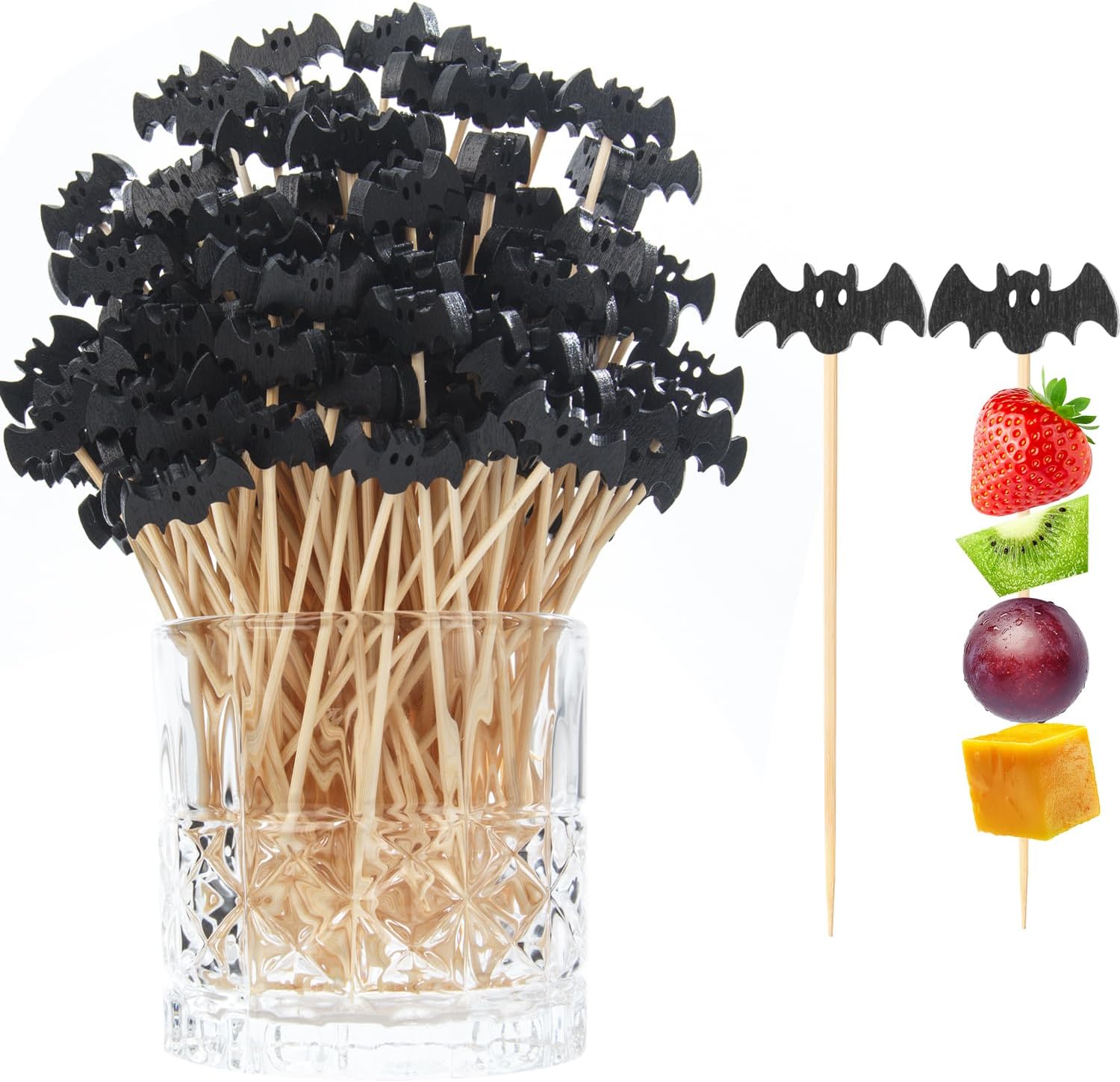 400Pcs Halloween Cupcake Toppers Cocktail Picks, Bat Ghost Spider Theme 4.7 Inch Toothpicks for Charcuterie Boards Accessories Halloween Party Supplies,Bat