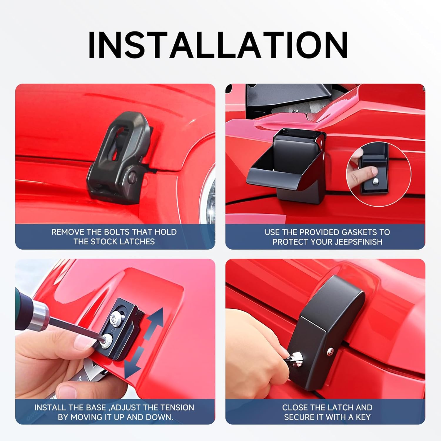 Hood Latches Locking Jeep JL JK Hood Lock Compatible with Jeep Wrangler JK 2007-2018 / Wrangler JL JLU 2018-2025 / Gladiator JT 2020-2025